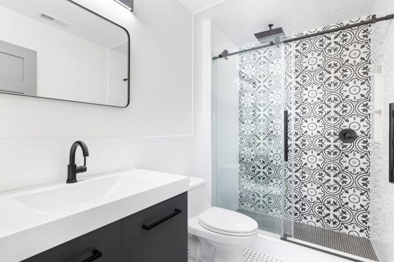 Contemporary Shower with Tiled Walls